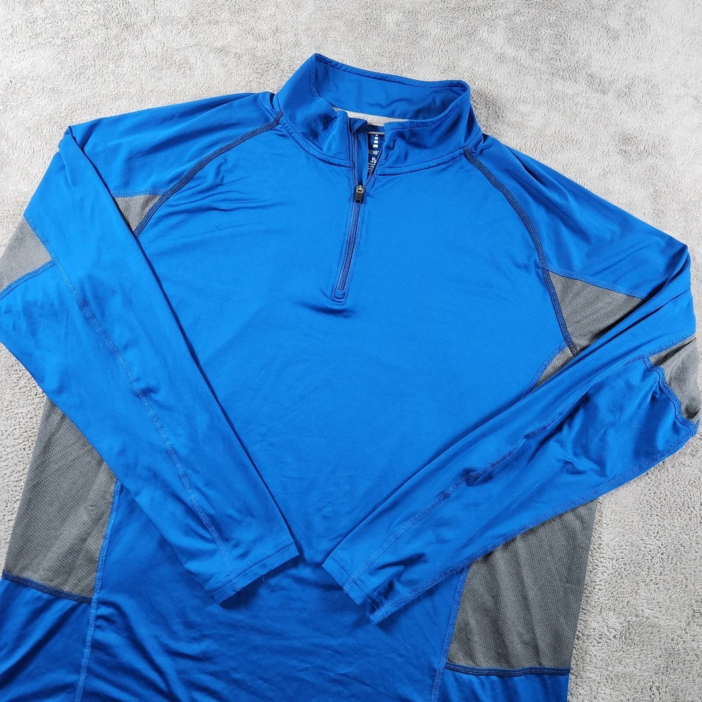 Lands End Quarter Zip Pullover Womens XL Blue Grey Mesh Panel Active